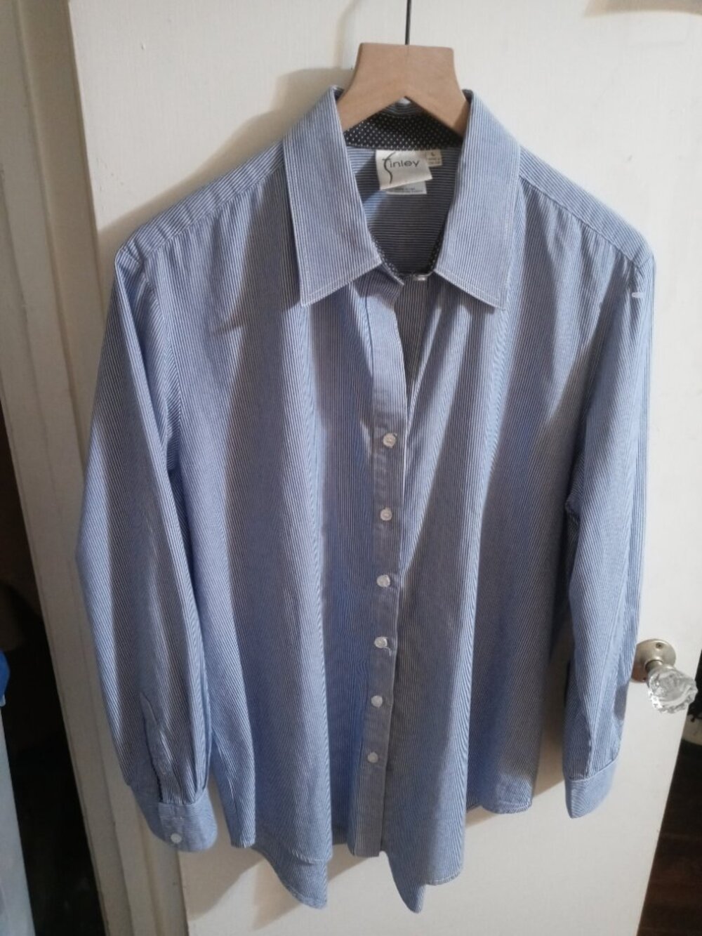 FINLEY blue striped cotton button down shirt (L)